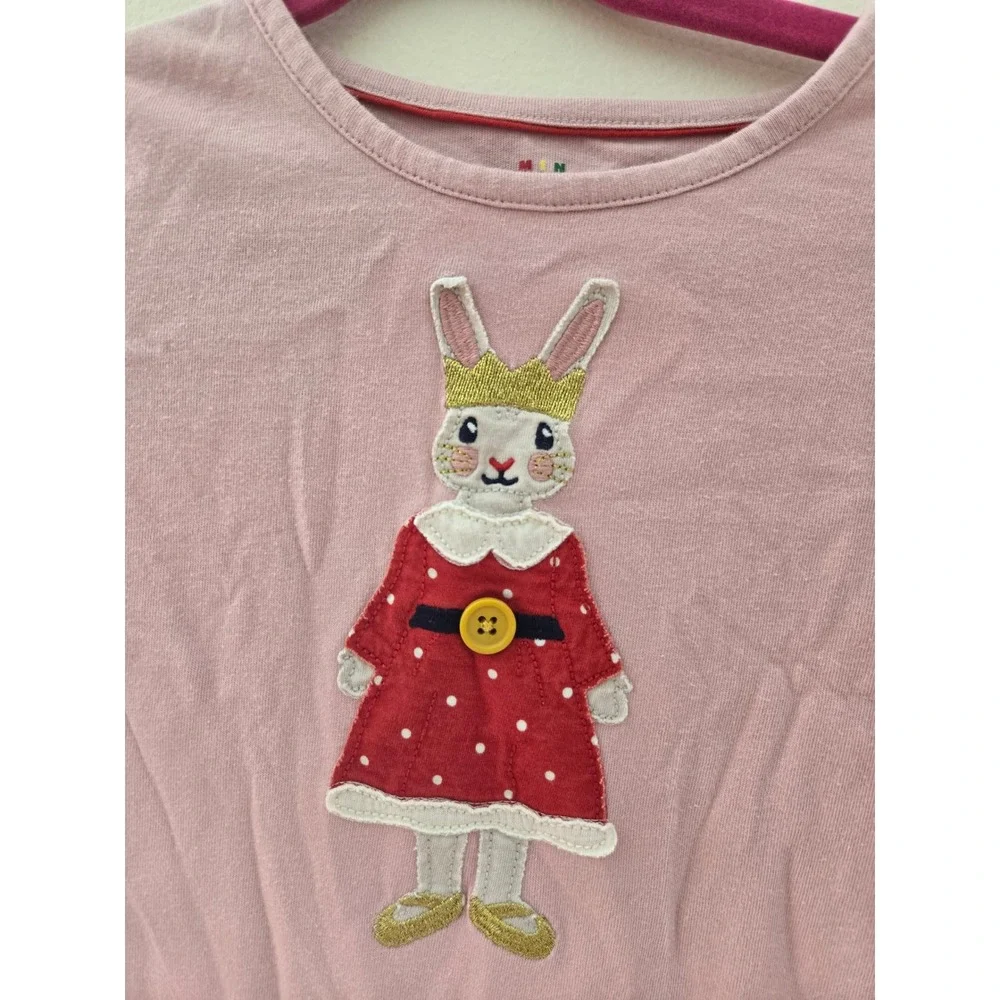 Mini Boden Girls Pink Bunny Applique Long Sleeve Graphic Tee Shirt 6-7Y